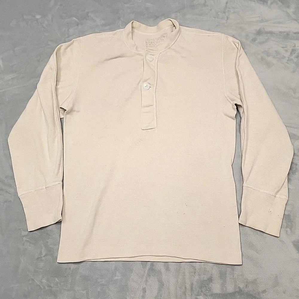 VTG Undershirt Winterweight Mens Medium Beige Henley Long Sleeve Made In USA